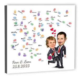 Fingerabdruck-Leinwand mit Karikatur - Hochzeitspaar 2 Männer (fpca1003) - Fingerabdruck Leinwand