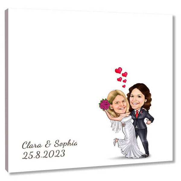 Fingerabdruck-Leinwand mit Karikatur - Hochzeitspaar 2 Frauen (fpca1003) - Fingerabdruck Leinwand