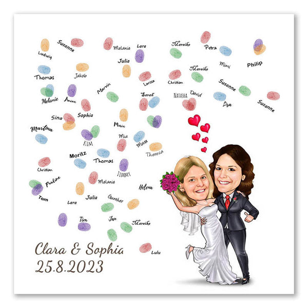 Fingerabdruck-Leinwand mit Karikatur - Hochzeitspaar 2 Frauen (fpca1003) - Fingerabdruck Leinwand