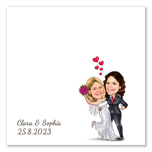 Fingerabdruck-Leinwand mit Karikatur - Hochzeitspaar 2 Frauen (fpca1003) - Fingerabdruck Leinwand