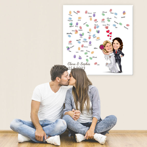 Fingerabdruck-Leinwand mit Karikatur - Hochzeitspaar 2 Frauen (fpca1003) - Fingerabdruck Leinwand