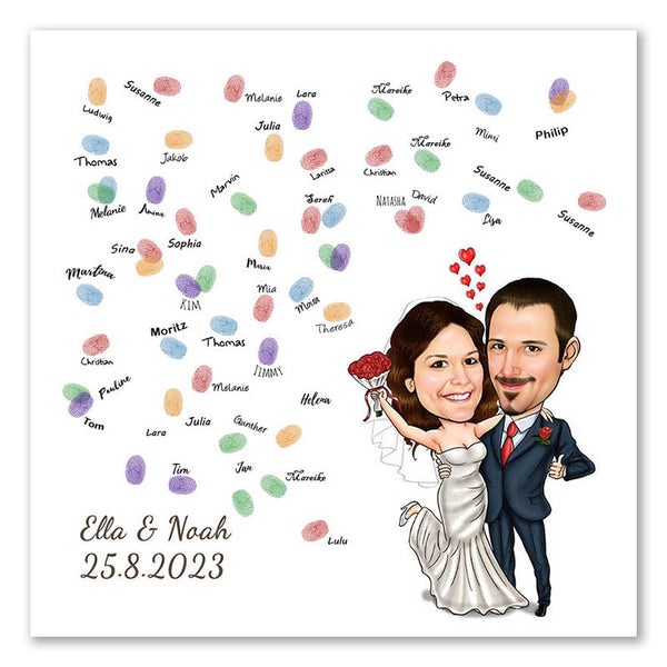 Fingerabdruck-Leinwand mit Karikatur - Hochzeitspaar (fpca1004) - Fingerabdruck Leinwand