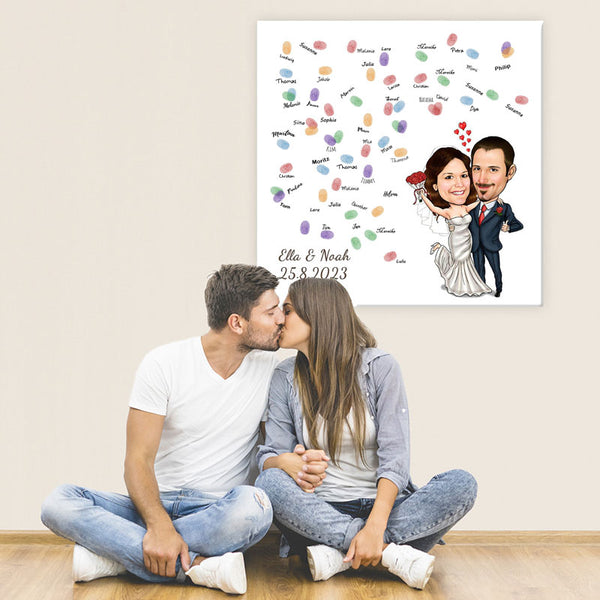 Fingerabdruck-Leinwand mit Karikatur - Hochzeitspaar (fpca1004) - Fingerabdruck Leinwand