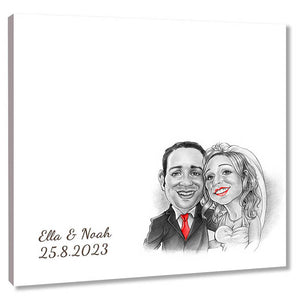 Fingerabdruck-Leinwand mit Karikatur - Hochzeitspaar Karikatur Rot (fpca1143r) - Fingerabdruck Leinwand