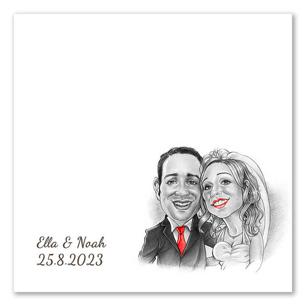 Fingerabdruck-Leinwand mit Karikatur - Hochzeitspaar Karikatur Rot (fpca1143r) - Fingerabdruck Leinwand