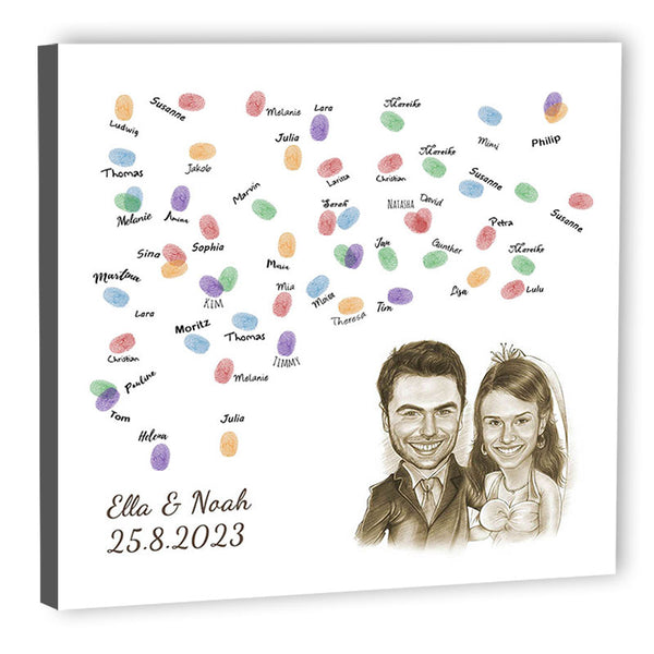 Fingerabdruck-Leinwand mit Karikatur - Hochzeitspaar Karikatur Sepia (fpca1143s) - Fingerabdruck Leinwand