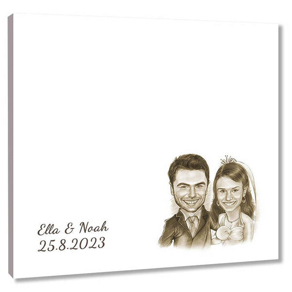 Fingerabdruck-Leinwand mit Karikatur - Hochzeitspaar Karikatur Sepia (fpca1143s) - Fingerabdruck Leinwand