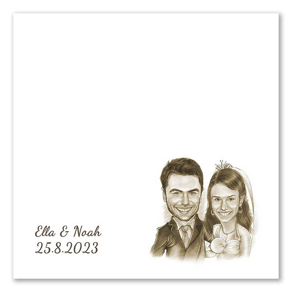 Fingerabdruck-Leinwand mit Karikatur - Hochzeitspaar Karikatur Sepia (fpca1143s) - Fingerabdruck Leinwand