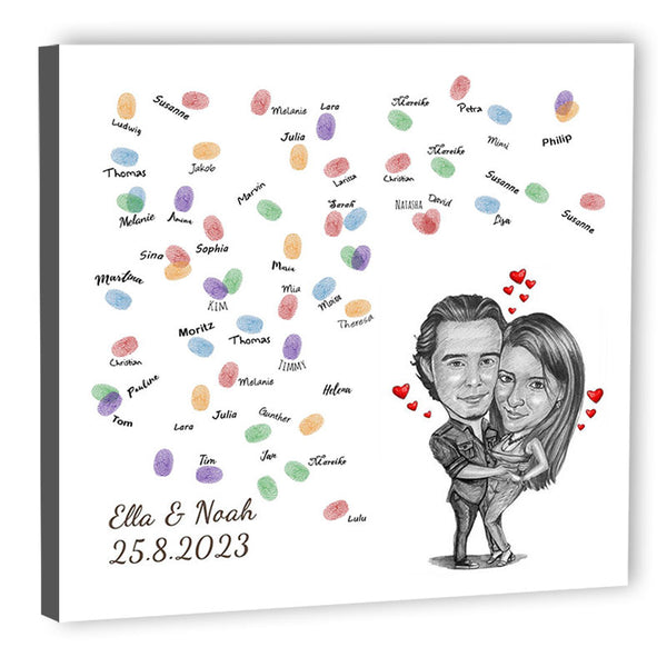 Fingerabdruck-Leinwand mit Karikatur - Hochzeitspaar Liebe (fpca1310) - Fingerabdruck Leinwand