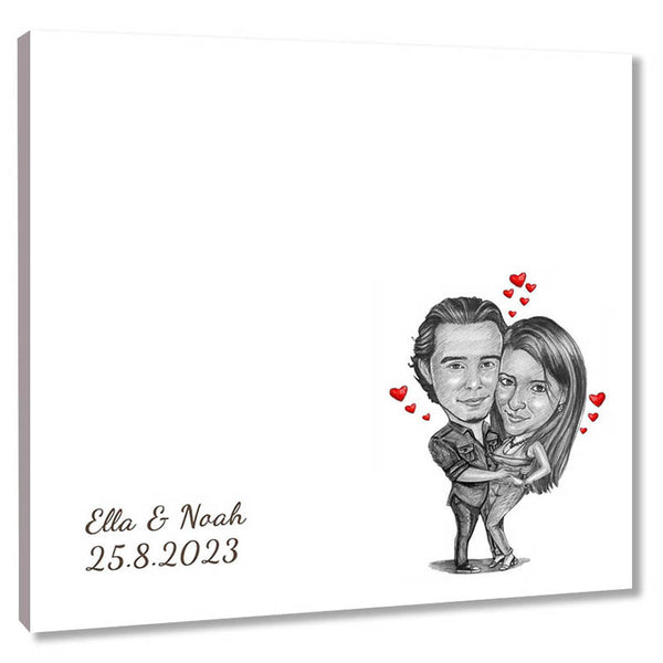 Fingerabdruck-Leinwand mit Karikatur - Hochzeitspaar Liebe (fpca1310) - Fingerabdruck Leinwand