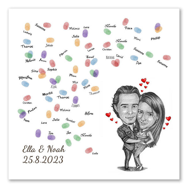 Fingerabdruck-Leinwand mit Karikatur - Hochzeitspaar Liebe (fpca1310) - Fingerabdruck Leinwand