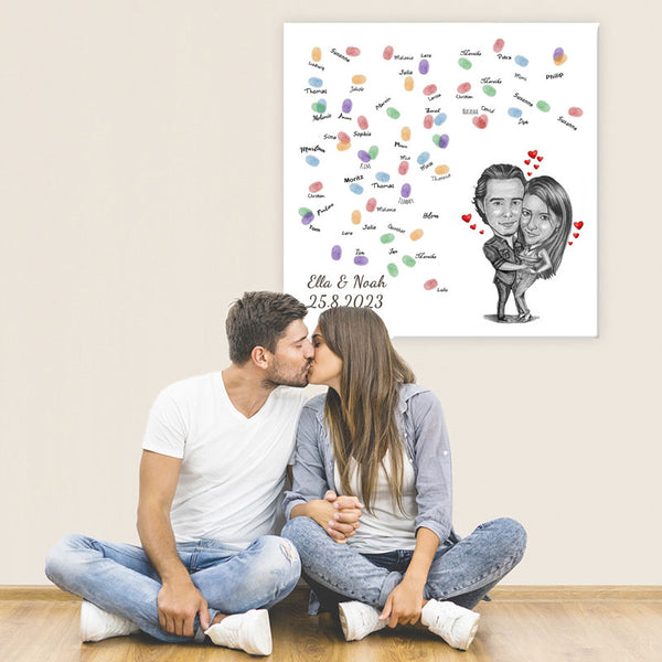 Fingerabdruck-Leinwand mit Karikatur - Hochzeitspaar Liebe (fpca1310) - Fingerabdruck Leinwand