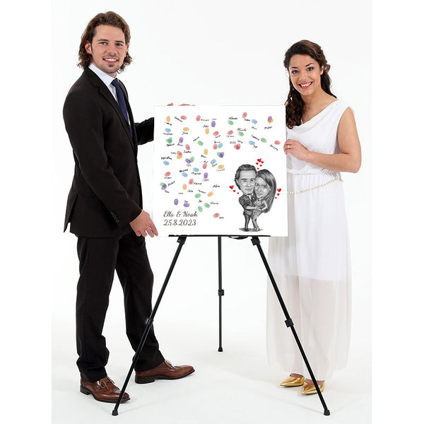 Fingerabdruck-Leinwand mit Karikatur - Hochzeitspaar Liebe (fpca1310) - Fingerabdruck Leinwand