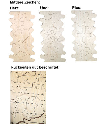 Holzmosaik mit Buchstaben