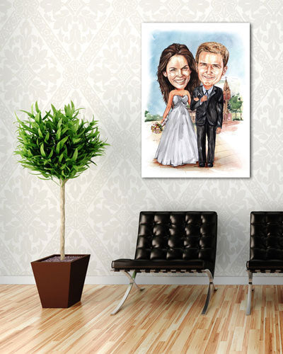 Karikatur vom Foto - Trauung - Lustige individuelle Karikatur vom Foto des Hochzeitspaares