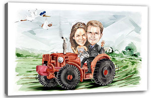 Karikatur vom Foto - Hochzeit auf Trecker - Lustige individuelle Karikatur vom Foto des Hochzeitspaares