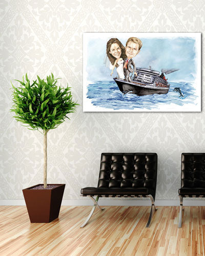 Karikatur vom Foto - Hochzeit auf Schiff - Lustige individuelle Karikatur vom Foto des Hochzeitspaares