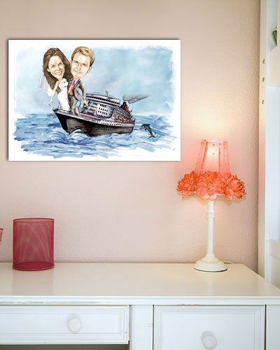 Karikatur vom Foto - Hochzeit auf Schiff - Lustige individuelle Karikatur vom Foto des Hochzeitspaares