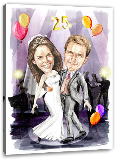 Karikatur vom Foto - Silberhochzeit - Lustige individuelle Karikatur vom Foto des Hochzeitspaares