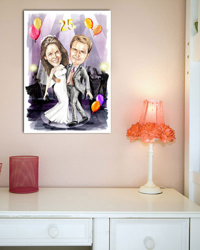 Karikatur vom Foto - Silberhochzeit - Lustige individuelle Karikatur vom Foto des Hochzeitspaares