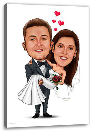 Karikatur vom Foto - Auf Händen tragen - Lustige individuelle Karikatur vom Foto des Hochzeitspaares