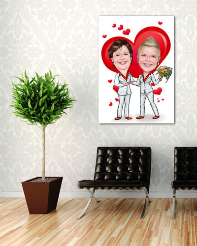 Karikatur vom Foto - In Love - Lustige individuelle Karikatur vom Foto des Hochzeitspaares