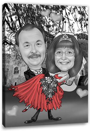 Karikatur vom Foto - Auf Händen - Lustige individuelle Karikatur vom Foto des Hochzeitspaares