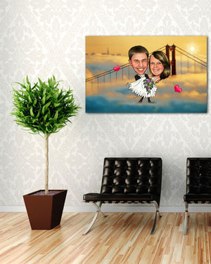 Karikatur vom Foto - Golden Gate - Lustige individuelle Karikatur vom Foto des Hochzeitspaares