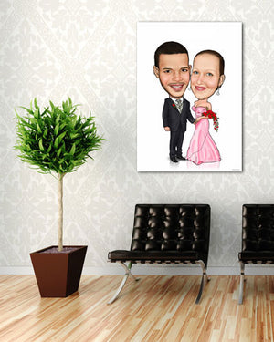 Karikatur vom Foto - Schönes Paar - Lustige individuelle Karikatur vom Foto des Hochzeitspaares