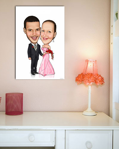 Karikatur vom Foto - Schönes Paar - Lustige individuelle Karikatur vom Foto des Hochzeitspaares