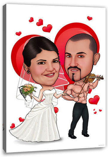 Karikatur vom Foto - Hochzeitsherz - Lustige individuelle Karikatur vom Foto des Hochzeitspaares