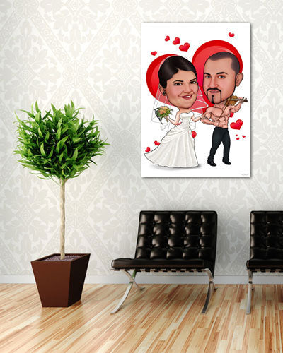 Karikatur vom Foto - Hochzeitsherz - Lustige individuelle Karikatur vom Foto des Hochzeitspaares