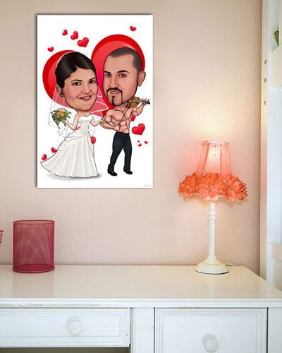 Karikatur vom Foto - Hochzeitsherz - Lustige individuelle Karikatur vom Foto des Hochzeitspaares