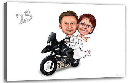Karikatur vom Foto - Biker Hochzeit - Lustige individuelle Karikatur vom Foto des Hochzeitspaares