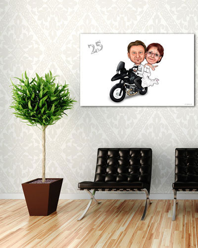 Karikatur vom Foto - Biker Hochzeit - Lustige individuelle Karikatur vom Foto des Hochzeitspaares
