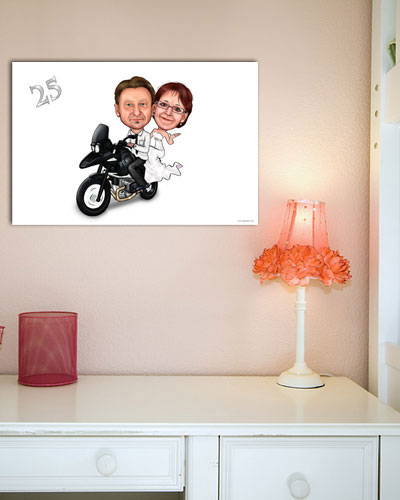 Karikatur vom Foto - Biker Hochzeit - Lustige individuelle Karikatur vom Foto des Hochzeitspaares