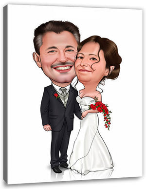 Karikatur vom Foto - Kuschelndes Hochzeitspaar - Lustige individuelle Karikatur vom Foto des Hochzeitspaares