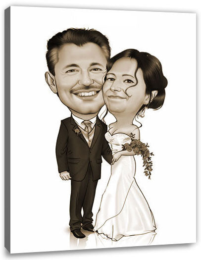 Karikatur vom Foto - Kuschelndes Hochzeitspaar