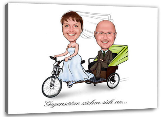 Karikatur vom Foto - Verkehrte Rollen - Lustige individuelle Karikatur vom Foto des Hochzeitspaares