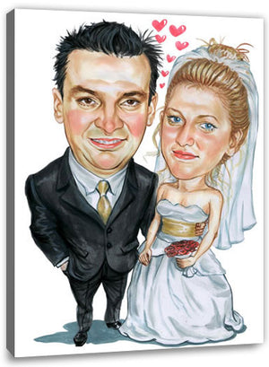 Karikatur vom Foto - Liebe zu Zweit - Lustige individuelle Karikatur vom Foto des Hochzeitspaares