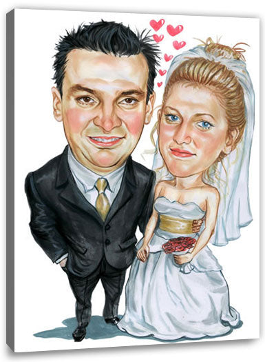 Karikatur vom Foto - Liebe zu Zweit - Lustige individuelle Karikatur vom Foto des Hochzeitspaares