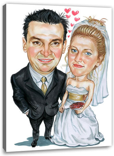 Karikatur vom Foto - Liebe zu Zweit - Lustige individuelle Karikatur vom Foto des Hochzeitspaares