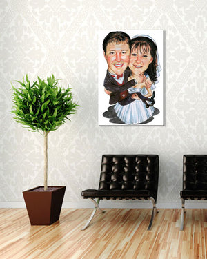 Karikatur vom Foto - Getragene Liebe - Lustige individuelle Karikatur vom Foto des Hochzeitspaares