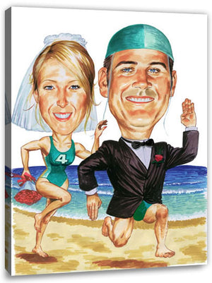 Karikatur vom Foto - Frisch verheiratet - Lustige individuelle Karikatur vom Foto des Hochzeitspaares