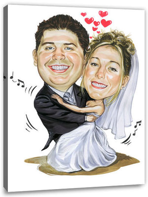 Karikatur vom Foto - Liebe mit Musik - Lustige individuelle Karikatur vom Foto des Hochzeitspaares