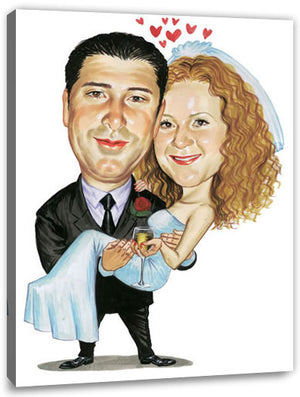 Karikatur vom Foto - Getragene Braut - Lustige individuelle Karikatur vom Foto des Hochzeitspaares