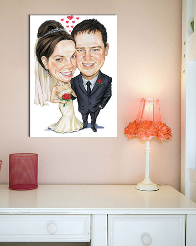 Karikatur vom Foto - Ich habe Dich lieb - Lustige individuelle Karikatur vom Foto des Hochzeitspaares