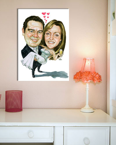 Karikatur vom Foto - Wir gehören zusammen - Lustige individuelle Karikatur vom Foto des Hochzeitspaares