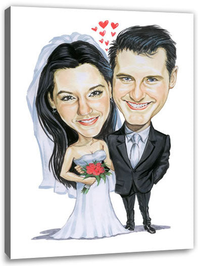 Karikatur vom Foto - Wir haben uns gefunden - Lustige individuelle Karikatur vom Foto des Hochzeitspaares
