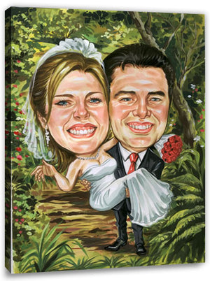 Karikatur vom Foto - Hochzeitspaar im Jungel - Lustige individuelle Karikatur vom Foto des Hochzeitspaares